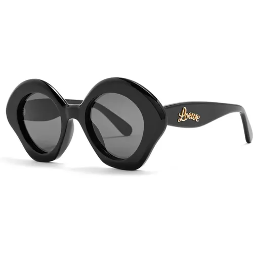 Runde Schwarze Sonnenbrille mit Grauer Linse , Damen, Größe: ONE Size - Loewe - Modalova