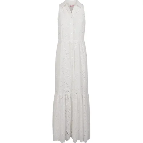 Weiße Broderie Anglaise Hemdblusenkleid , Damen, Größe: M - MC2 Saint Barth - Modalova