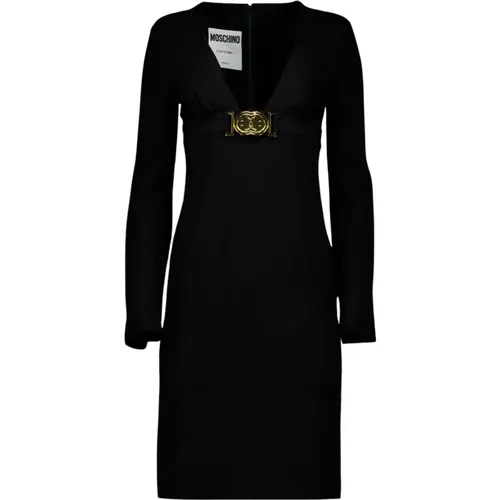 Kleid mit V-Ausschnitt und langen Ärmeln , Damen, Größe: 2XS - Moschino - Modalova