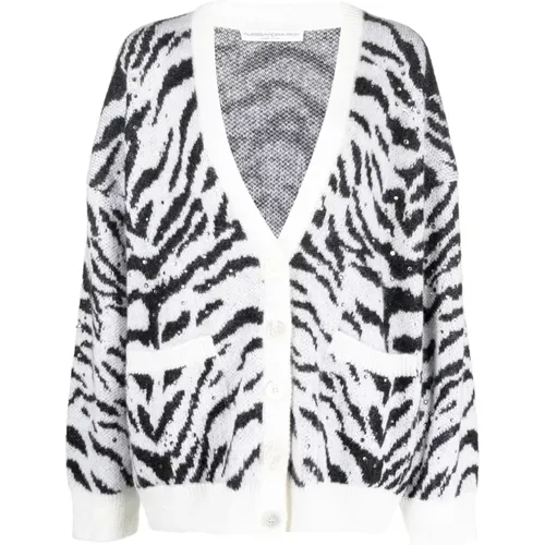 Zebra Print Cardigan Sweater , female, Sizes: 2XS, XS - Alessandra Rich - Modalova