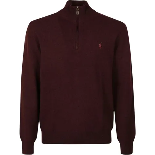 Weinroter Polo Pullover mit Reißverschluss , Herren, Größe: L - Ralph Lauren - Modalova