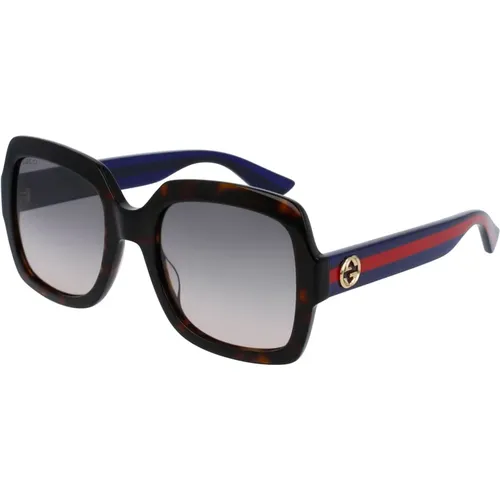 Havana/Grey Blue Shaded Sunglasses , female, Sizes: 54 MM - Gucci - Modalova