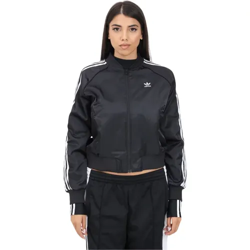 Schwarzer Lockerer Reißverschluss-Sweatshirt Sportlicher Stil , Damen, Größe: L - adidas Originals - Modalova