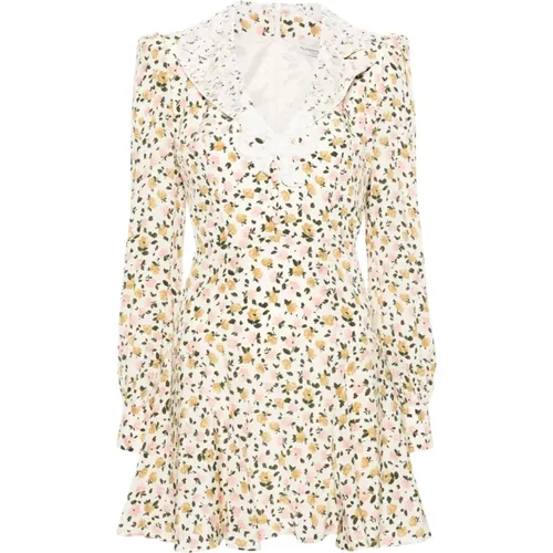 Floral Print Silk Dress with Lace Overlay , female, Sizes: XS - Alessandra Rich - Modalova