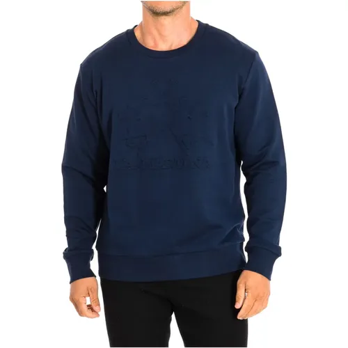 Marineblauer Rundhalspullover mit Logo,Navy Rundhals-Sweatshirt mit Logo - LA MARTINA - Modalova