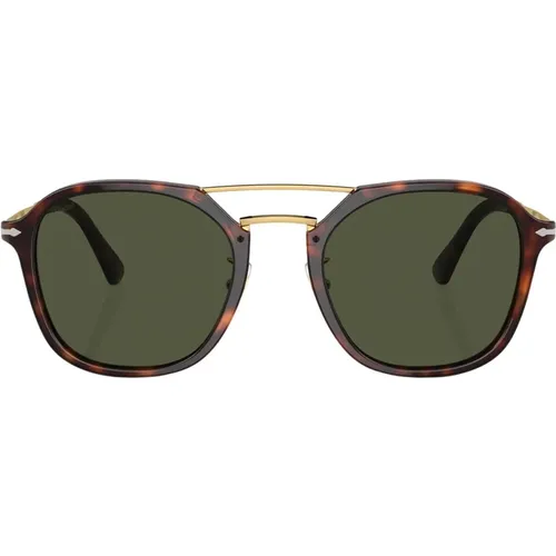 Square Havana Sunglasses with Green Lenses , unisex, Sizes: 53 MM - Persol - Modalova