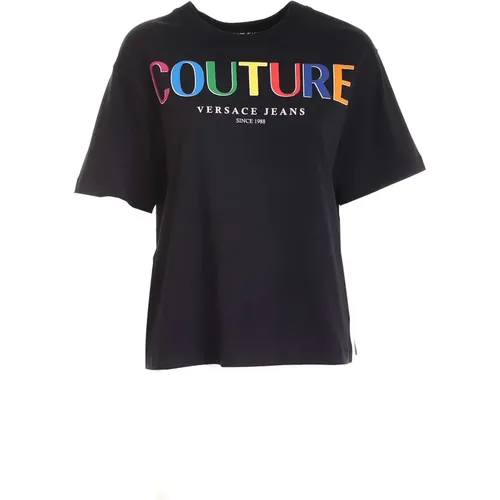 Multicolor Logo T-Shirt , Damen, Größe: L - Versace Jeans Couture - Modalova