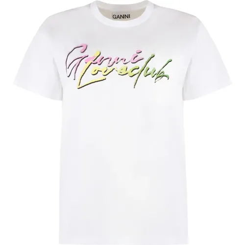 Geripptes Baumwoll-Crew-Neck T-Shirt - Ganni - Modalova