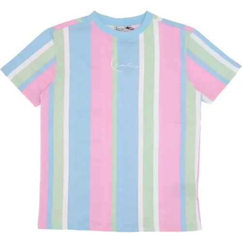 Gestreiftes T-Shirt Hellblau/Rosa/Mint , Damen, Größe: XS - Karl Kani - Modalova