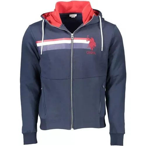 Blue Cotton Hooded Sweater with Contrasting Details , male, Sizes: 2XL, XL - U.s. Polo Assn. - Modalova