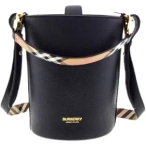 Leather Bucket Bag with Checkered Handles , female, Sizes: ONE SIZE - Burberry - Modalova