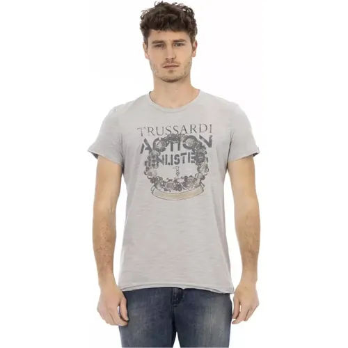 Graues Baumwoll-T-Shirt mit Frontdruck , Herren, Größe: XL - Trussardi - Modalova