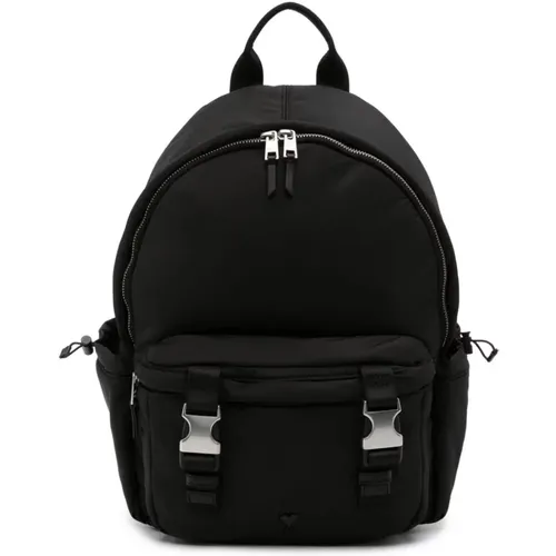 Nylon Backpack with Logo Plaque , male, Sizes: ONE SIZE - Ami Paris - Modalova