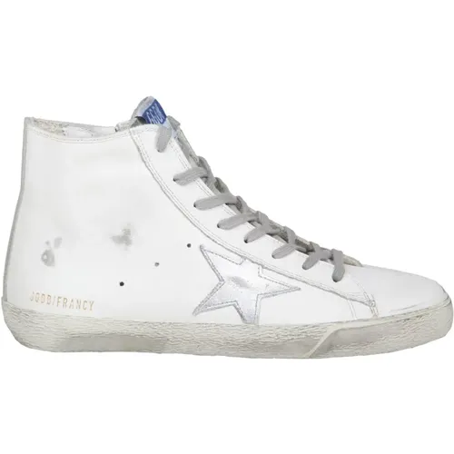 Weiße/Silberne Ledersneakers mit Sternendetails , Herren, Größe: 38 EU - Golden Goose - Modalova