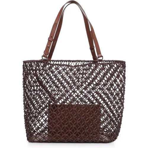 Hand-woven cotton rope bag with leather handles , female, Sizes: ONE SIZE - Max Mara - Modalova