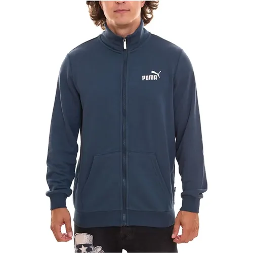 Blaue Reißverschluss Baumwoll-Sweatshirt , Herren, Größe: L - Puma - Modalova