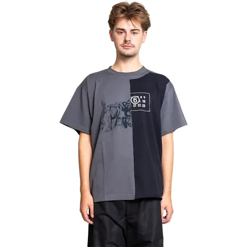 Schwarzes Split Number Logo T-Shirt - MM6 Maison Margiela - Modalova