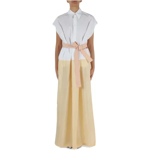 Long Cotton and Viscose Dress with Belt , female, Sizes: S, L, M - Fabiana Filippi - Modalova