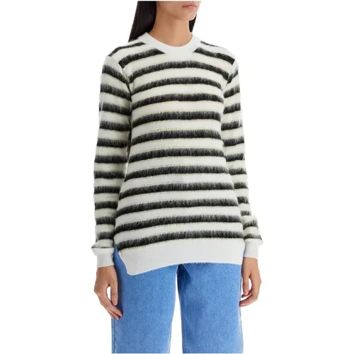 Striped Mohair Crewneck Pullover , female, Sizes: XS - Marni - Modalova