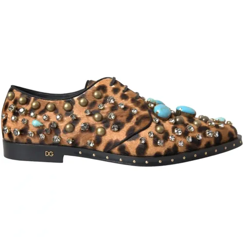 Leopard Crystal Dress Shoes , male, Sizes: 4 1/2 UK, 3 1/2 UK - Dolce & Gabbana - Modalova