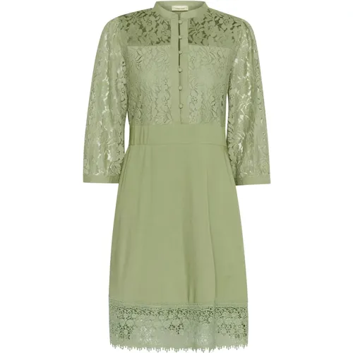 Lace Detail Dress , female, Sizes: M, S - Cream - Modalova