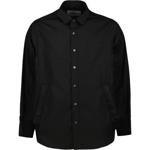 Schwarzes Klassisches Hemd mit Reißverschlusstaschen , Herren, Größe: M - Sacai - Modalova