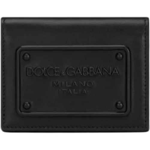 Schwarze Leder-Kreditkartenbrieftasche , Herren, Größe: ONE Size - Dolce & Gabbana - Modalova