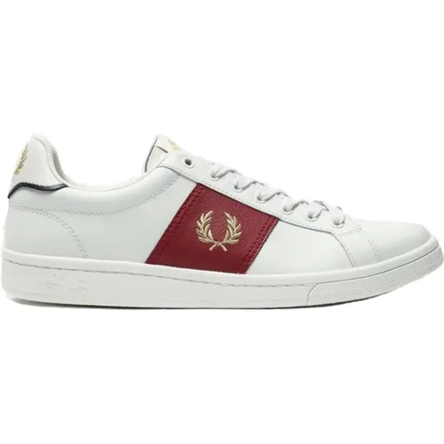 Lederseitenpaneel Porzellan Sneakers , Herren, Größe: 43 EU - Fred Perry - Modalova