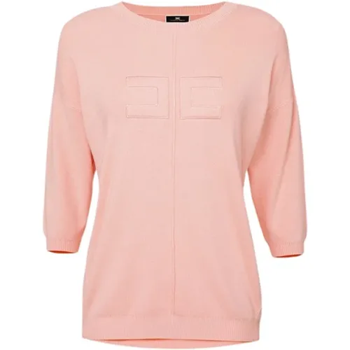 Embossed Logo Oversized Top , female, Sizes: L, M - Elisabetta Franchi - Modalova