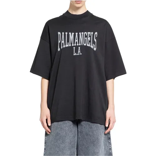 College Logo Loose Tee Schwarz Grau , Damen, Größe: M - Palm Angels - Modalova