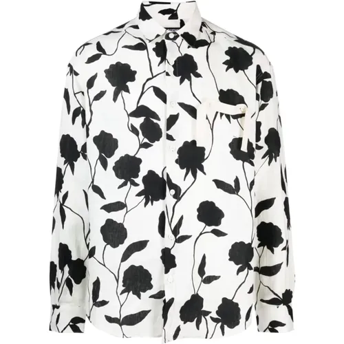 Floral Print Black Roses Linen Shirt , male, Sizes: XL, L - Jacquemus - Modalova