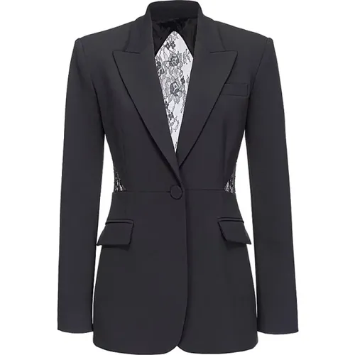 Schwarzer Stretch-Crepe-Blazer mit Spitzenbesatz , Damen, Größe: XS - pinko - Modalova