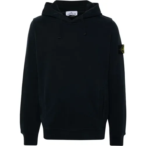 Blaue Pullover für Männer,Blaue Kapuzenjacke mit Abzeichen - Stone Island - Modalova