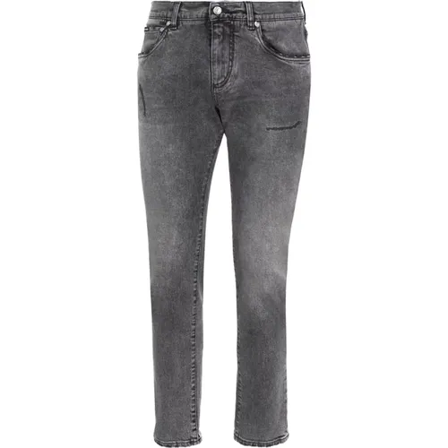 Grey Slim Cut Jeans with Logo Plaque , male, Sizes: 4XL - Dolce & Gabbana - Modalova