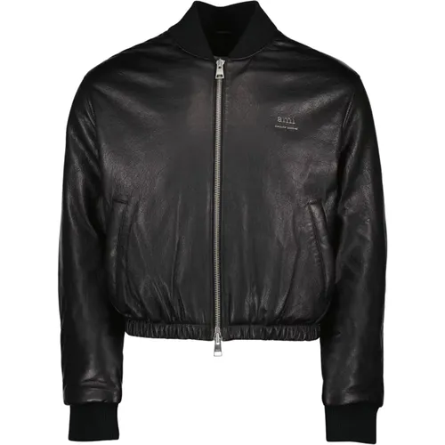 Leather Bomber Jacket , male, Sizes: L, M, S - Ami Paris - Modalova