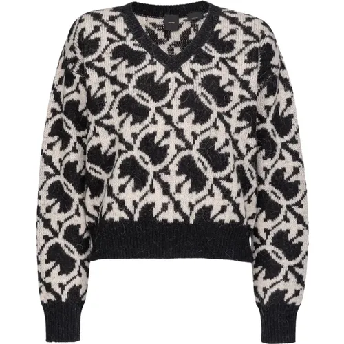 Love Birds V-neck Sweater , female, Sizes: XS, M - pinko - Modalova