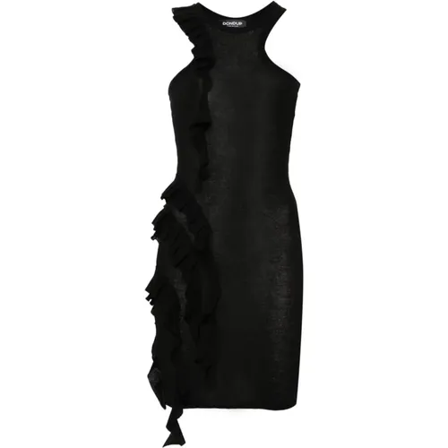 Ribbed Knit Ruffled Dress , female, Sizes: M - Dondup - Modalova