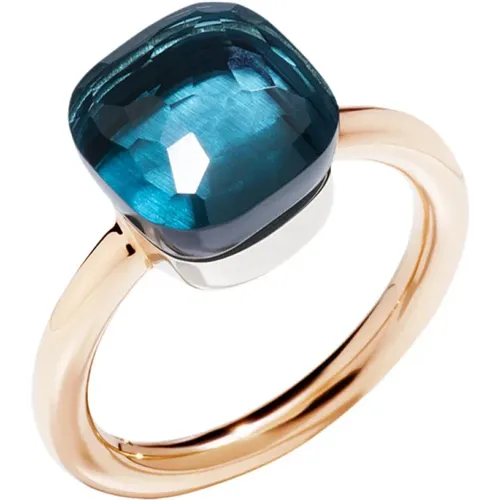 Roségoldener Ring mit Weißgold und blauem Londoner facettiertem Topas - Pomellato - Modalova