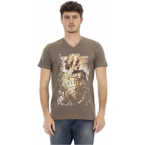 Elegantes V-Ausschnitt T-Shirt mit Frontprint , Herren, Größe: L - Trussardi - Modalova