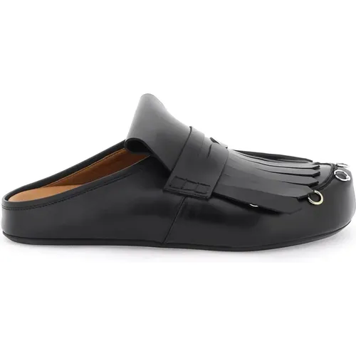 Leather clogs with fringes and piercings , male, Sizes: 8 UK, 7 UK - Marni - Modalova