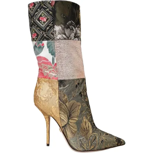 Patchwork Print High Heel Boots , female, Sizes: 3 UK - Dolce & Gabbana - Modalova