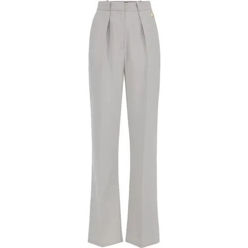 GreyStraight Trousers with Golden Metal Charm , female, Sizes: XL, S - Elisabetta Franchi - Modalova