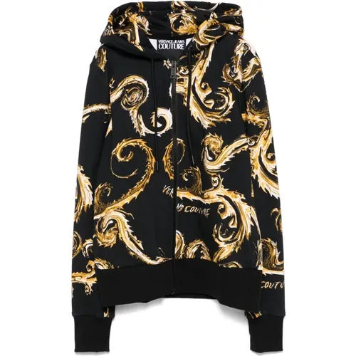 Schwarzer und Goldener Fleece-Sweatshirt , Damen, Größe: M - Versace Jeans Couture - Modalova