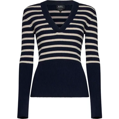 Navy Blue Striped Cotton Sweater , female, Sizes: S, L - A.p.c. - Modalova