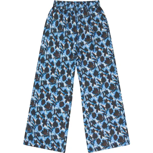 Blue Silk Wide Leg Trousers , female, Sizes: L, XL, S, M, 2XL, XS - Munthe - Modalova