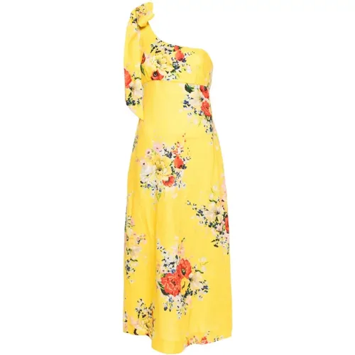 Gelbes Blumenmuster One-Shoulder Kleid , Damen, Größe: XS - Zimmermann - Modalova
