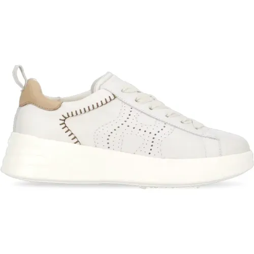 Ivory Leder Sneakers Runde Zehen Schnürung , Damen, Größe: 36 1/2 EU - Hogan - Modalova