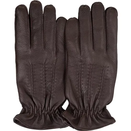 Braune Leder Drummed Handschuhe mit Wolle/Kaschmir Futter , Herren, Größe: 8 1/2 IN - Orciani - Modalova