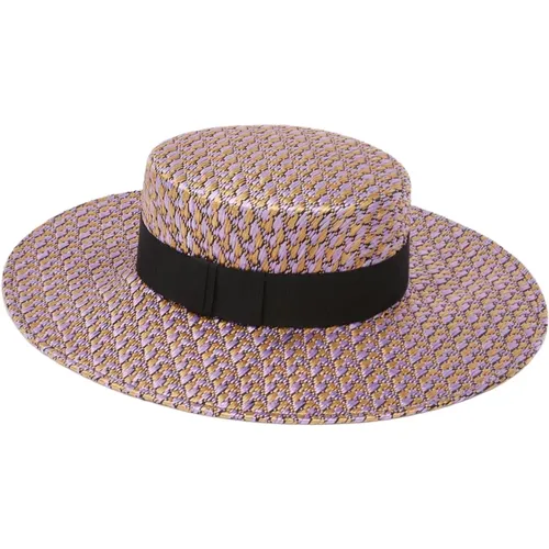 Striped Raffia Canotier Hat in Mauve , female, Sizes: 56 CM, 58 CM - Nina Ricci - Modalova