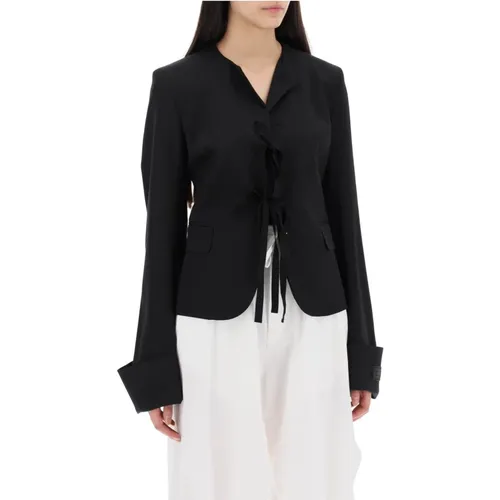 Single-Breasted Blazer with Round Neck , female, Sizes: S - MM6 Maison Margiela - Modalova